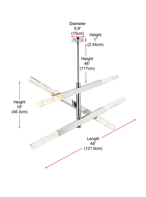 Elegant Lighting Ari 6 Light Pendant L48 Inch H19 Inch L6 Chrome in Chrome and Clear Finish Model: 2085L3C