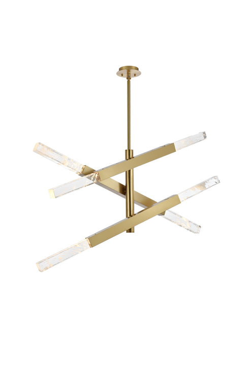 Elegant Lighting Ari 6 Light Pendant L48 Inch H19 Inch L6 Satin Gold in Satin Gold and Clear Finish Model: 2085L3SG