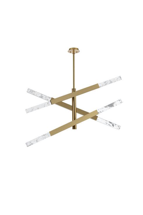 Elegant Lighting Ari 6 Light Pendant L48 Inch H19 Inch L6 Satin Gold in Satin Gold and Clear Finish Model: 2085L3SG