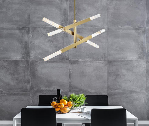 Elegant Lighting Ari 6 Light Pendant L48 Inch H19 Inch L6 Satin Gold in Satin Gold and Clear Finish Model: 2085L3SG