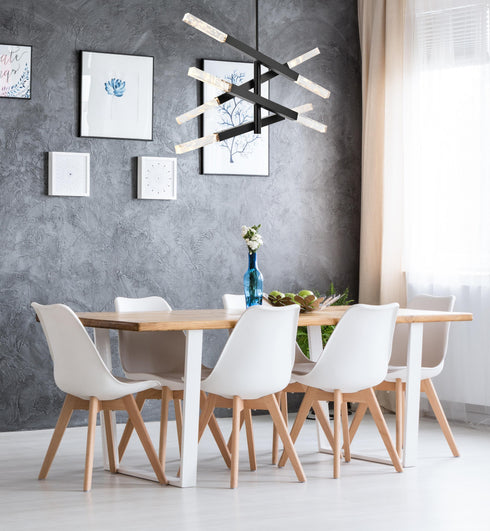 Elegant Lighting Ari 8 Light Pendant L48 Inch H22 Inch L8 Black in Black and Clear Finish Model: 2085L4BK