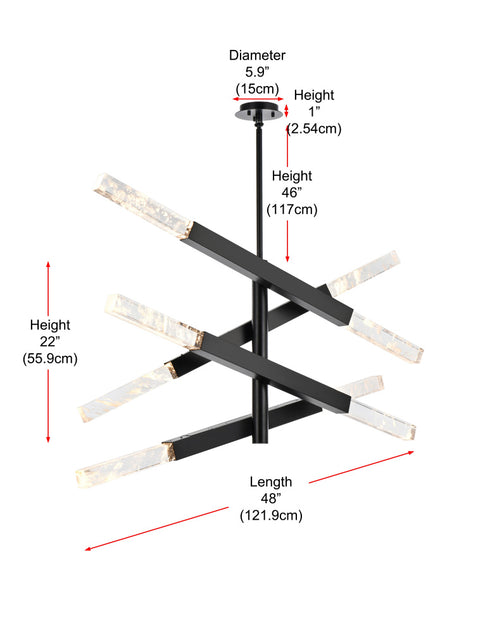 Elegant Lighting Ari 8 Light Pendant L48 Inch H22 Inch L8 Black in Black and Clear Finish Model: 2085L4BK