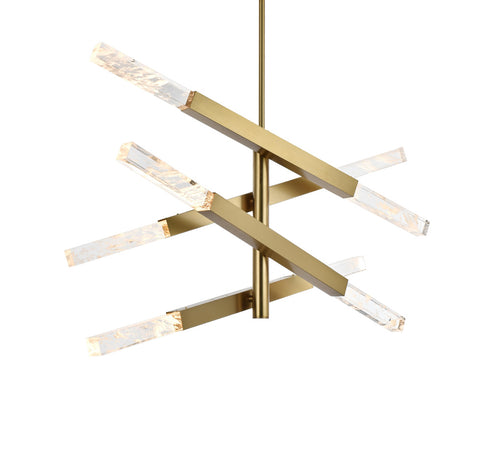 Elegant Lighting Ari 8 Light Pendant L48 Inch H22 Inch L8 Satin Gold in Satin Gold and Clear Finish Model: 2085L4SG