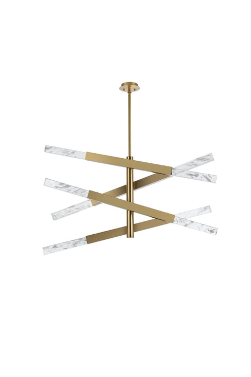 Elegant Lighting Ari 8 Light Pendant L48 Inch H22 Inch L8 Satin Gold in Satin Gold and Clear Finish Model: 2085L4SG