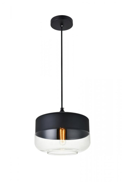 Elegant Lighting Ashwell 1 Light Black Pendant With Clear Glass in Black and Clear Finish Model: LD2243BK