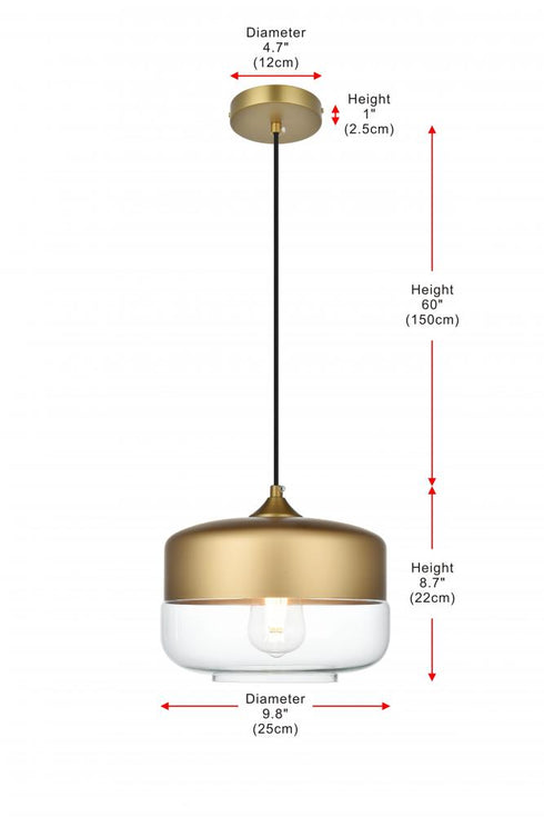 Elegant Lighting Ashwell 10 inch Pendant Clear Shade in Satin Gold in Satin Gold and Clear Finish Model: LD2243SG