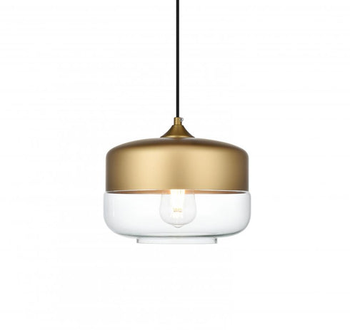 Elegant Lighting Ashwell 10 inch Pendant Clear Shade in Satin Gold in Satin Gold and Clear Finish Model: LD2243SG