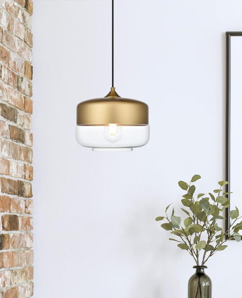 Elegant Lighting Ashwell 10 inch Pendant Clear Shade in Satin Gold in Satin Gold and Clear Finish Model: LD2243SG