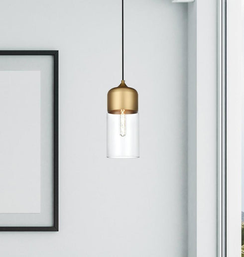 Elegant Lighting Ashwell 5 inch Pendant Clear Shade in Satin Gold in Satin Gold and Clear Finish Model: LD2240SG