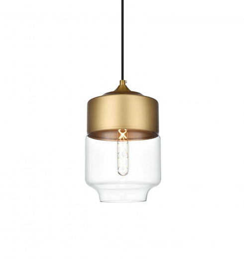 Elegant Lighting Ashwell 7 inch Pendant Clear Shade in Satin Gold in Satin Gold and Clear Finish Model: LD2241SG