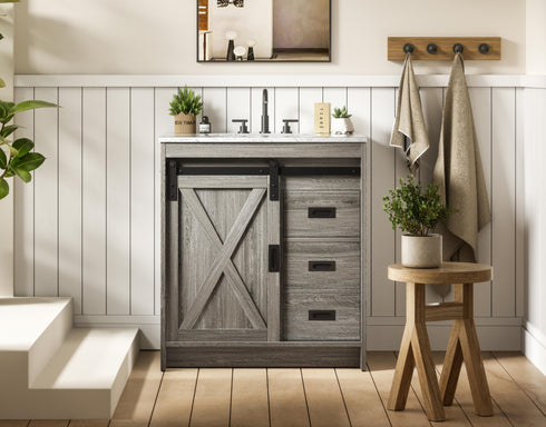 Elegant Lighting Austin Vanity Cabinet 1Dr 2Dw 30 Inch x34 Inch x22 Inch in Rustic Grey Model: VF90530RG