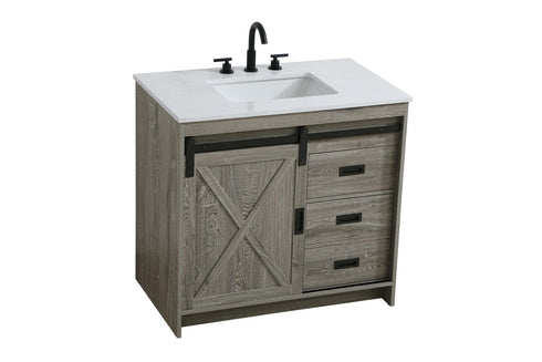 Elegant Lighting Austin Vanity Cabinet 1Dr 2Dw 36 Inch x34 Inch x22 Inch in Rustic Grey Model: VF90536RG