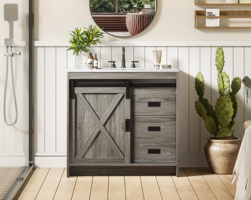 Elegant Lighting Austin Vanity Cabinet 1Dr 2Dw 36 Inch x34 Inch x22 Inch in Rustic Grey Model: VF90536RG