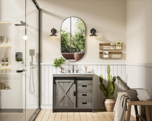 Elegant Lighting Austin Vanity Cabinet 1Dr 2Dw 36 Inch x34 Inch x22 Inch in Rustic Grey Model: VF90536RG