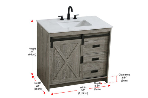 Elegant Lighting Austin Vanity Cabinet 1Dr 2Dw 36 Inch x34 Inch x22 Inch in Rustic Grey Model: VF90536RG
