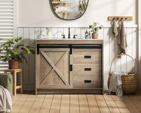 Elegant Lighting Austin Vanity Cabinet 1Dr 2Dw 42 Inch x34 Inch x22 Inch in Natural Oak Model: VF90542NT