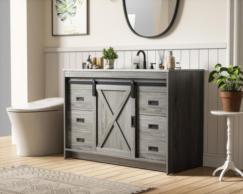 Elegant Lighting Austin Vanity Cabinet 1Dr 4Dw 48 Inch x34 Inch x22 Inch in Rustic Grey Model: VF90548RG