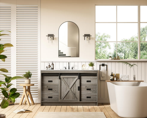 Elegant Lighting Austin Vanity Cabinet 1Dr 4Dw 54 Inch x34 Inch x22 Inch in Rustic Grey Model: VF90554RG