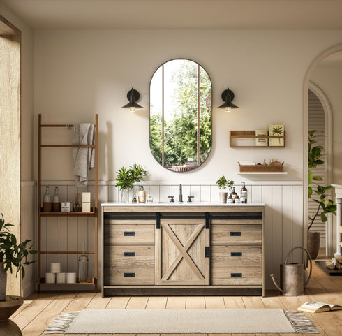 Elegant Lighting Austin Vanity Cabinet 1Dr 4Dw 60 Inch x34 Inch x22 Inch in Natural Oak Model: VF90560NT