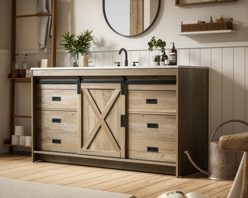 Elegant Lighting Austin Vanity Cabinet 1Dr 4Dw 60 Inch x34 Inch x22 Inch in Natural Oak Model: VF90560NT