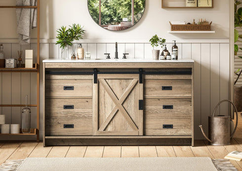 Elegant Lighting Austin Vanity Cabinet 1Dr 4Dw 60 Inch x34 Inch x22 Inch in Natural Oak Model: VF90560NT