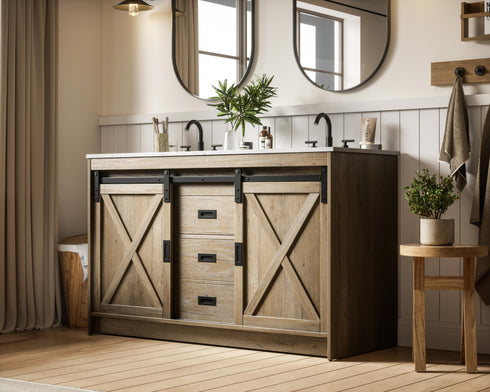 Elegant Lighting Austin Vanity Cabinet 2Dr 2Dw 54 Inch x34 Inch x22 Inch in Natural Oak Model: VF90554DNT