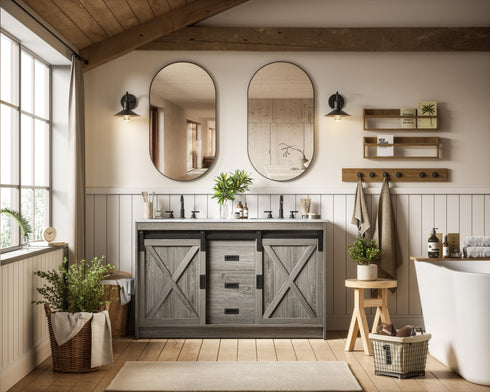 Elegant Lighting Austin Vanity Cabinet 2Dr 2Dw 54 Inch x34 Inch x22 Inch in Rustic Grey Model: VF90554DRG