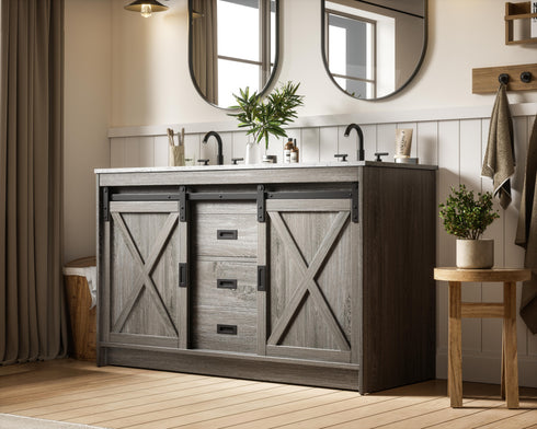 Elegant Lighting Austin Vanity Cabinet 2Dr 2Dw 54 Inch x34 Inch x22 Inch in Rustic Grey Model: VF90554DRG
