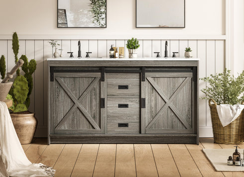 Elegant Lighting Austin Vanity Cabinet 2Dr 2Dw 60 Inch x34 Inch x22 Inch in Rustic Grey Model: VF90560DRG