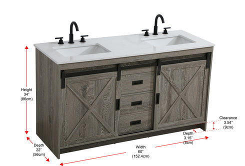 Elegant Lighting Austin Vanity Cabinet 2Dr 2Dw 60 Inch x34 Inch x22 Inch in Rustic Grey Model: VF90560DRG