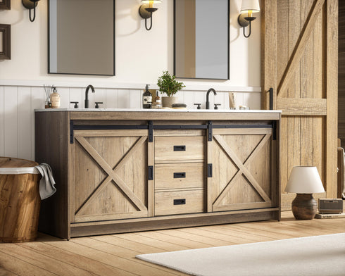Elegant Lighting Austin Vanity Cabinet 2Dr 2Dw 72 Inch x34 Inch x22 Inch in Natural Oak Model: VF90572DNT