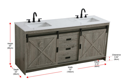 Elegant Lighting Austin Vanity Cabinet 2Dr 2Dw 72 Inch x34 Inch x22 Inch in Rustic Grey Model: VF90572DRG