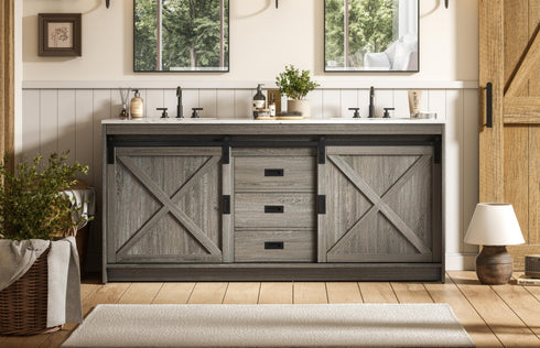 Elegant Lighting Austin Vanity Cabinet 2Dr 2Dw 72 Inch x34 Inch x22 Inch in Rustic Grey Model: VF90572DRG
