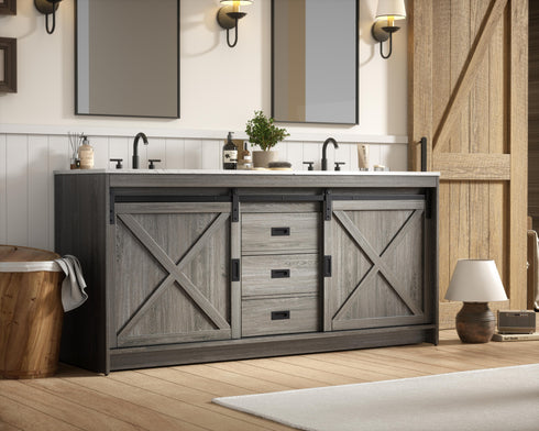 Elegant Lighting Austin Vanity Cabinet 2Dr 2Dw 72 Inch x34 Inch x22 Inch in Rustic Grey Model: VF90572DRG