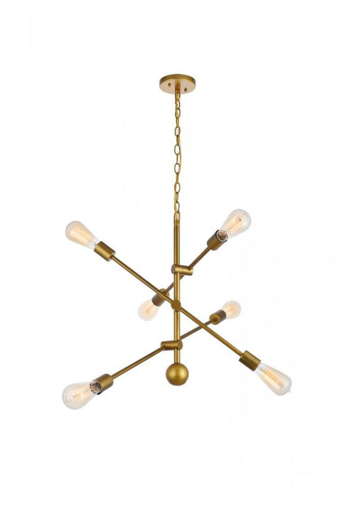 Elegant Lighting Axel 6 Lights Black Pendant in Black and Brass Finish Model: LD8006D29BK