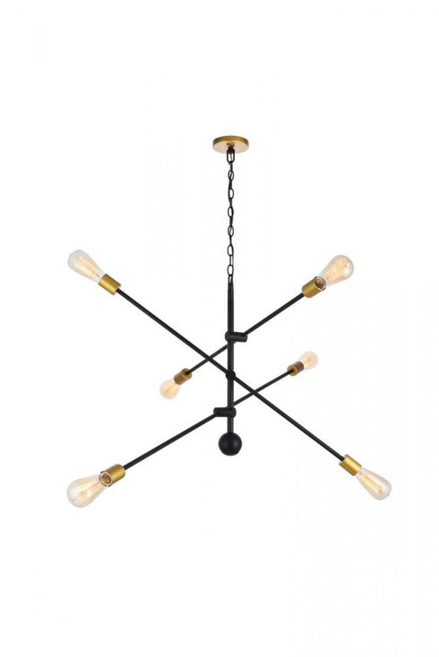 Elegant Lighting Axel 6 Lights Black Pendant in Black and Brass Finish Model: LD8009D42BK