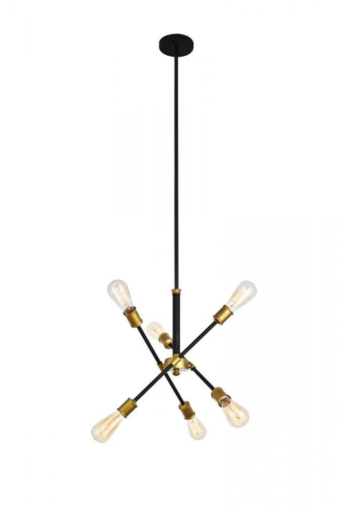 Elegant Lighting Axel 6 Lights Black Pendant in Black and Brass Finish Model: LD8015D18BK