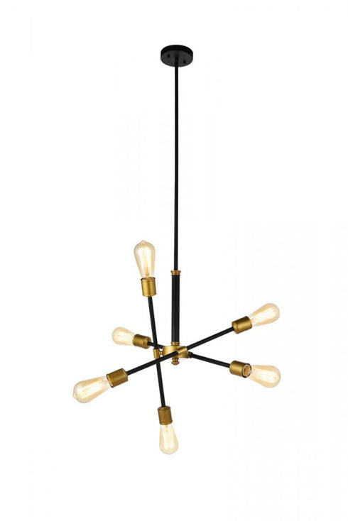 Elegant Lighting Axel 6 Lights Black Pendant in Black and Brass Finish Model: LD8015D18BK