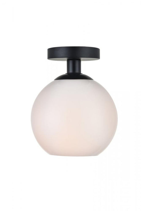 Elegant Lighting Baxter 1 Light Black Flush Mount With Frosted White Glass in Black and Frosted White Finish Model: LD2205BK