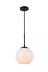 Elegant Lighting Baxter 1 Light Black Pendant With Frosted White Glass in Black and Frosted White Finish Model: LD2207BK