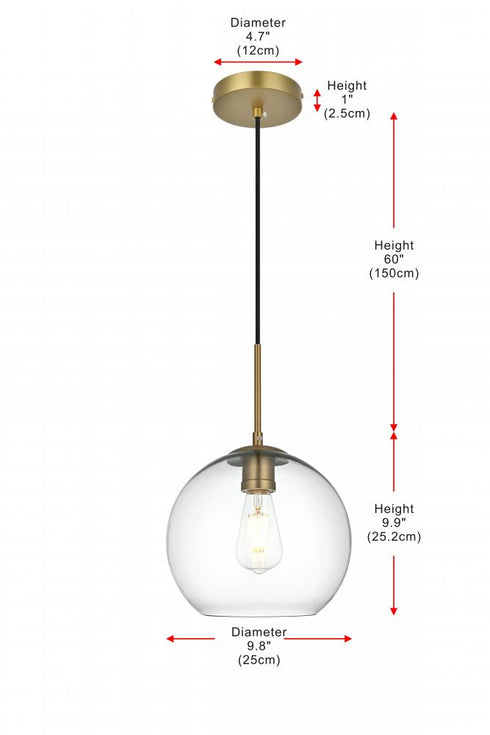 Elegant Lighting Baxter 10 inch Pendant Clear Shade in Satin Gold in Satin Gold and Clear Finish Model: LD2212SG