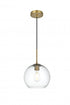 Elegant Lighting Baxter 10 inch Pendant Clear Shade in Satin Gold in Satin Gold and Clear Finish Model: LD2212SG