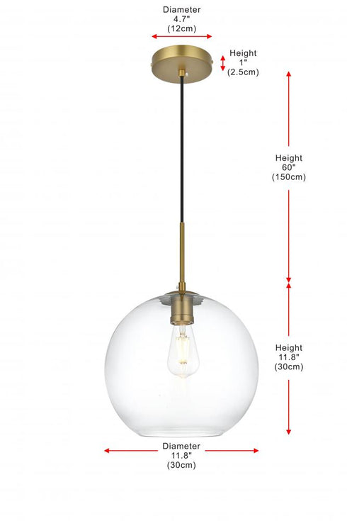 Elegant Lighting Baxter 12 inch Pendant Clear Shade in Satin Gold in Satin Gold and Clear Finish Model: LD2224SG