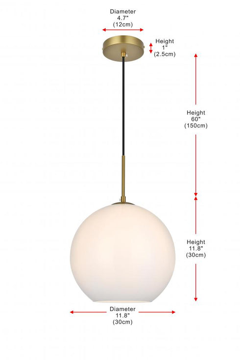 Elegant Lighting Baxter 12 inch Pendant Frosted White Shade in Satin Gold in Satin Gold and Frosted White Finish Model: LD2225SG
