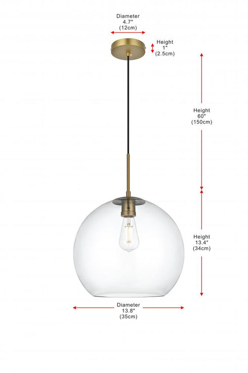 Elegant Lighting Baxter 14 inch Pendant Clear Shade in Satin Gold in Satin Gold and Clear Finish Model: LD2216SG