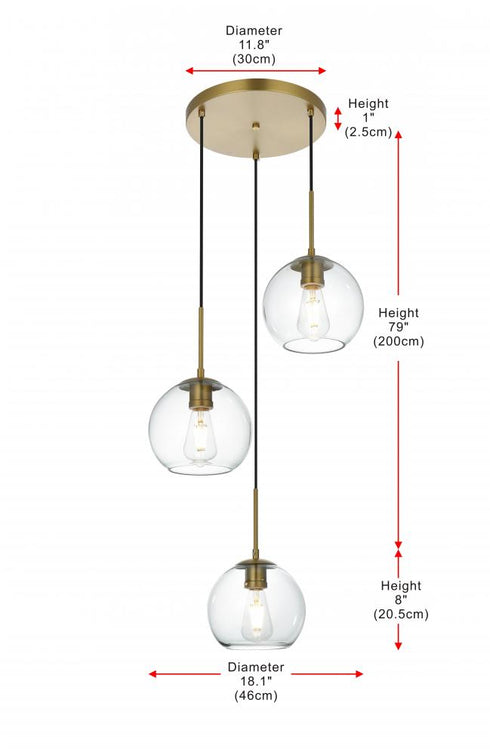 Elegant Lighting Baxter 18 inch Flush Mount Clear Shade in Satin Gold in Satin Gold and Clear Finish Model: LD2208SG