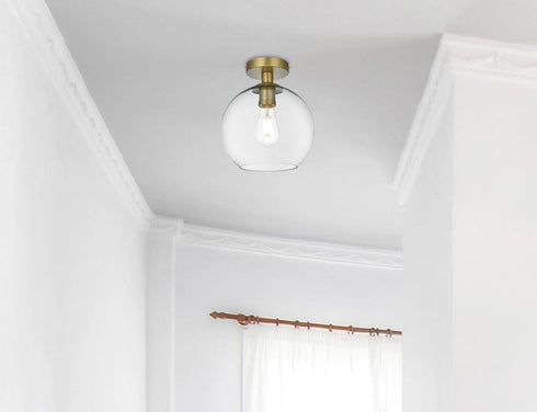 Elegant Lighting Baxter 18 inch Flush Mount Clear Shade in Satin Gold in Satin Gold and Clear Finish Model: LD2210SG