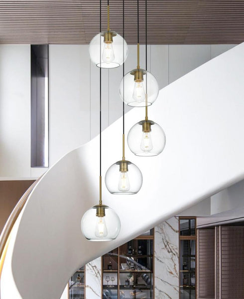 Elegant Lighting Baxter 18 inch Pendant Clear Shade in Satin Gold in Satin Gold and Clear Finish Model: LD2226SG
