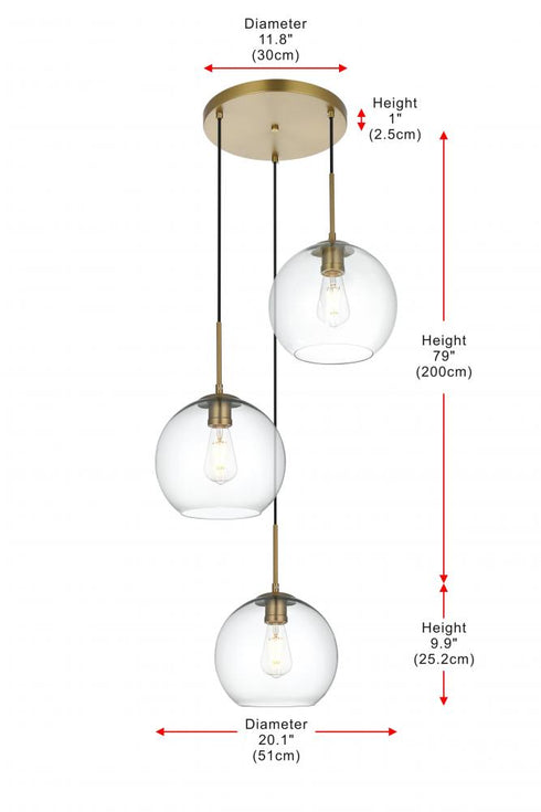 Elegant Lighting Baxter 20 inch Pendant Clear Shade in Satin Gold in Satin Gold and Clear Finish Model: LD2214SG