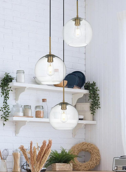 Elegant Lighting Baxter 20 inch Pendant Clear Shade in Satin Gold in Satin Gold and Clear Finish Model: LD2214SG